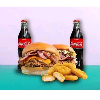 2x cheese bbq bacon + 6 nuggets + 2 x flasice coca cole 0.5