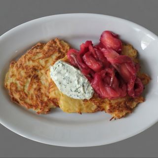 Potato pancakes with gravlax salmon