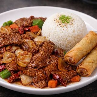 Sečuanska govedina+pirinač+rolnice/supu