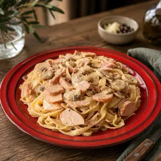 Tagliatelle dimljena piletina i pečurke