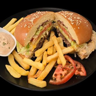 Double cheese planinski burger + POMFRIT