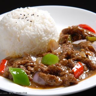 Black pepper beef willow rice bowl