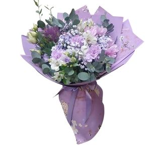 Okrugli buket,ljubičasta -bela