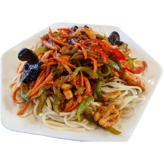 Yuxiang shredded chicken with noodles鱼香肉丝拌面