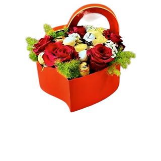 Crvena kutija srce sa medom i ružama