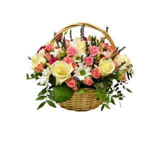 Raskošna nežna cvetna kombinacija u korpi