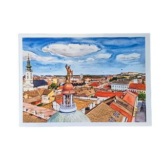 Čestitka Novi Sad pogled sa visine statua na krovu