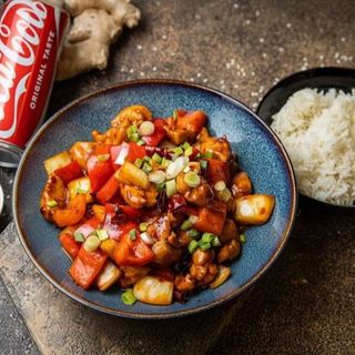 Fried Vegetables with chicken + 1 rice + 1 drink