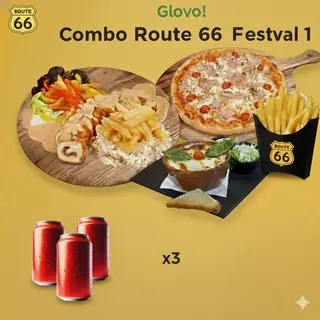 Combo Route 66 Festival 1(Pizza neptune Moyenne,Frites, lasagne, plat cordon bleu, 3 boissons)