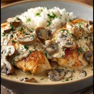 PROMO: Plat Suprême de poulet sauce champignons + Tiramisu