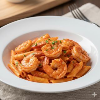 Pâtes aux crevettes sauce rouge