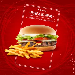 Classic Burger with fries. 