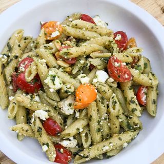 Pâte sauce pesto escalope champignon