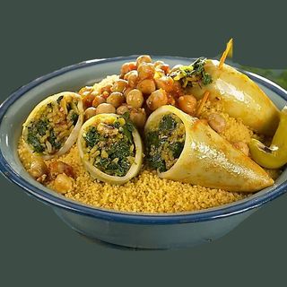 Couscous au  calamar farci et crevettes