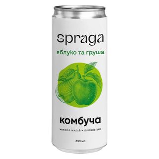 Напій комбуча яблуко та груша ж/б Spraga, 0.33 л
