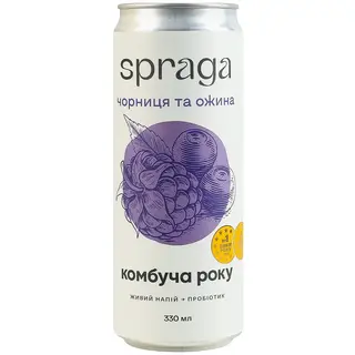 Напій комбуча чорниця та ожина ж/б Spraga, 0.33 л
