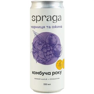 Напій комбуча чорниця та ожина ж/б Spraga, 0.33 л