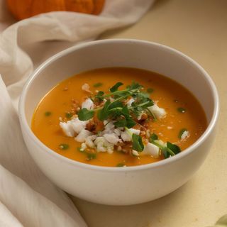 Гарбузовий крем-суп з фетою, горіхами та песто