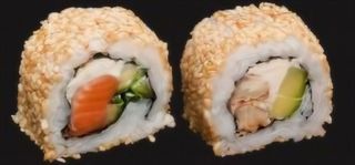 Каліфорнія в кунжуті з лососем+каліфорнія в кунжуті з вугром(245/50/25/10г)