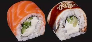 Філадельфія з лососем + філадельфія з вугром (275/50/25/10г)