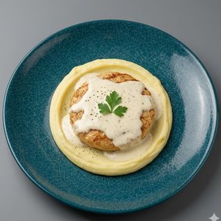 Біфштекс з курки, під вершковим соусом, з картопляним пюре 150г, 250 г