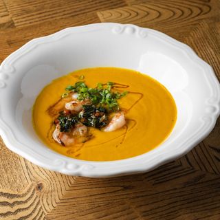 Гарбузовий крем суп з креветкою