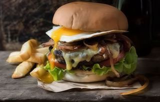 Бургер по селянські з яйцем та беконом (картопля по селянські )Комбо 