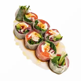 Сашимі рол з лосося, тунця та креветки(190/40г)