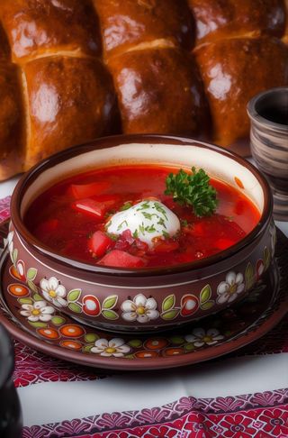Борщ з м`ясом та сметаною(400)