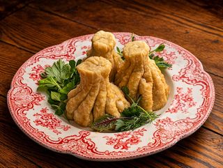 Смажені хінкалі з грибами