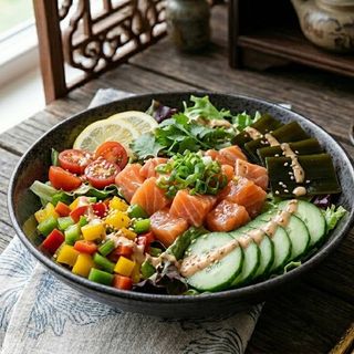 Салат з маринованим лососем та овочами