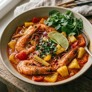 Червоний каррі з креветкою та ананасами