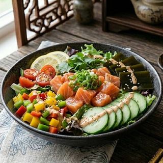 Салат з маринованим лососем та овочами