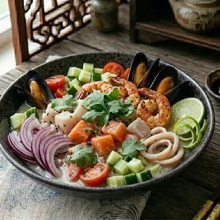 Салат з маринованим лососем та овочами