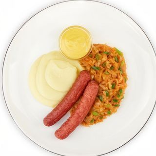 ПЮРЕ З КОВБАСКАМИ ТА КАПУСТОЮ