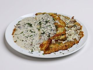 Дерун з куркою та грибами