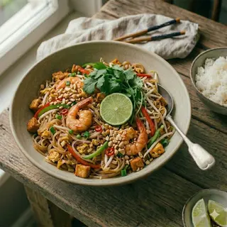 Скляна локшина з креветками та овочами