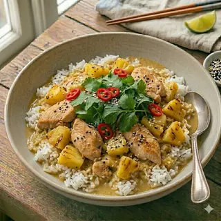 Курча в соусі каррі з ананасом
