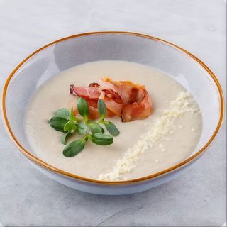 Грибний крем суп з беконом