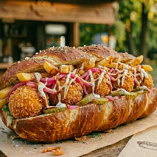 Хот-дог з курячим філе та картоплею фрі (270г)