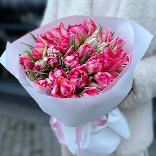 25 тюльпвнів Флеш Поінт у білому пакуванні