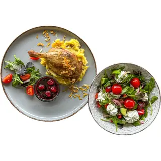 Качина ніжка з пюре та грибами+Зелений салат з мусом із Фети (350/220)
