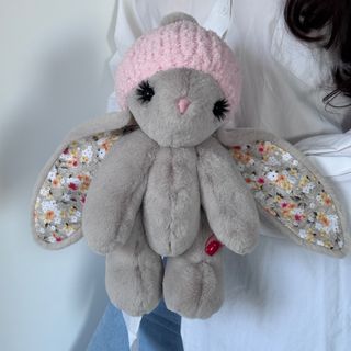 Іграшка Кролик світло-сірий з рожевою шапкою та вушками