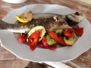 Сібас на грилі з томатно-часниковою сальсою