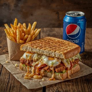 Комбо сендвіч з куркою+Картопля+Pepsi 0.33 (7-up, Mirinda)(520 г)