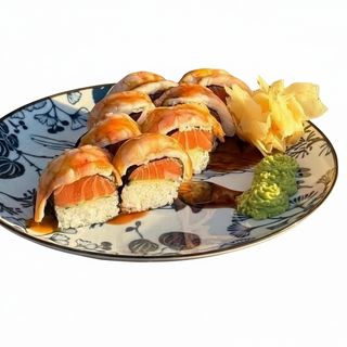 Рол з лососем, креветками та манго-айолі