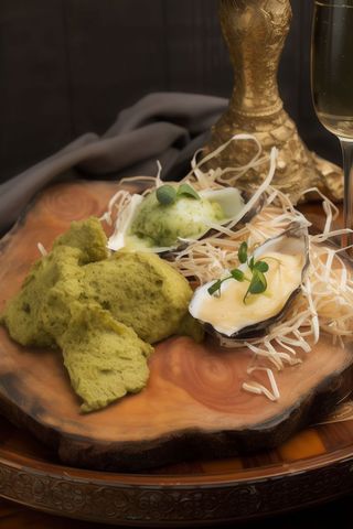 Щучий кав'яр з цибулевим спонжем та зеленим маслом (50/50/30г)