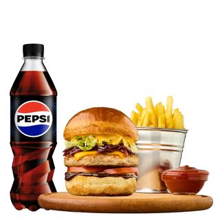 Фест Меню: Бургер зі свининою, картоплею Фрі та соусом Кетчуп