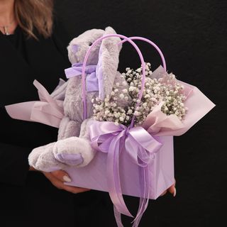 Сумочка з квітами (фіолетова зайчик +гіпсофіла) 