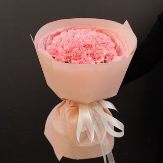 Моно букет з 25 гвоздик в рожевому кольорі з упакуванням